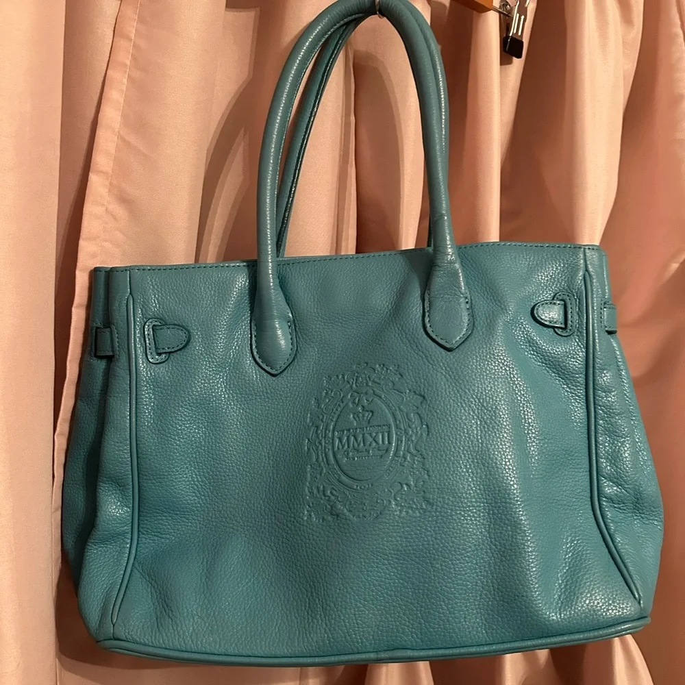 My flat in London MFIL leather bag purse handbag teal blue green bow crown - Picture 3 of 9